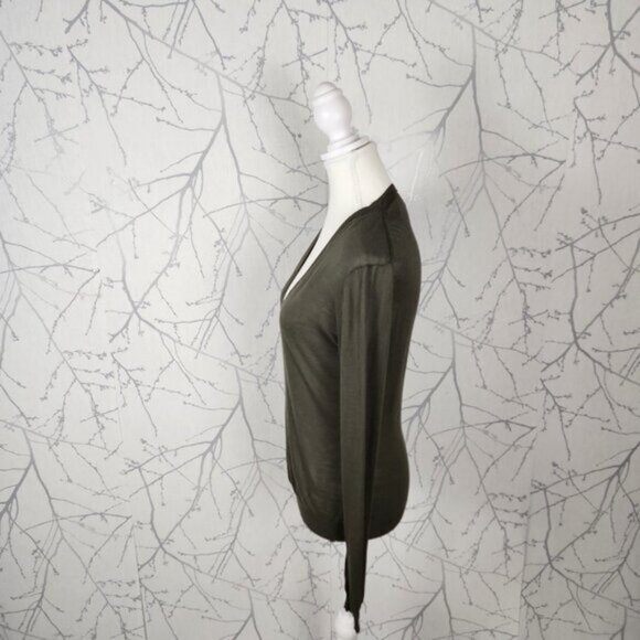 Theory Olive Green Silk Cashmere Blend Knit Yulia V-Neck Sweater - Picture 3 of 6